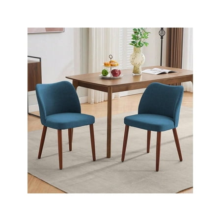 Dining Chairs Set Of 2 Linen/PU Leather Upholstered Dining Chair With Wood Chair Legs Wing Backrest Kitchen Chairs With Thick Cushions For Dining Room Living Room