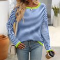 thumbnail image 5 of MESSUEN Crew Neck Sweater for Women Striped Sweater Long Sleeve Sweaters for Women's Summer Blouses Womens Fall Sweaters Womens Summer Tops Casual Womens Tops Dressy Blue S, 5 of 7