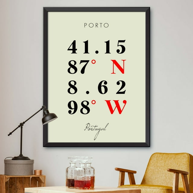 Map of Porto, Portugal, Multiline Coordinates Colored (18x24)