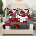 thumbnail image 2 of YST Boys Geometric Check Bed Sheets Queen Red Glitter Sequins Grids Kids Bedding Set Black Grey Abstract Square Stripes Fitted Sheet Modern Geometry Fitted Bed Sheets Room Decor（No Top Sheet）, 2 of 5