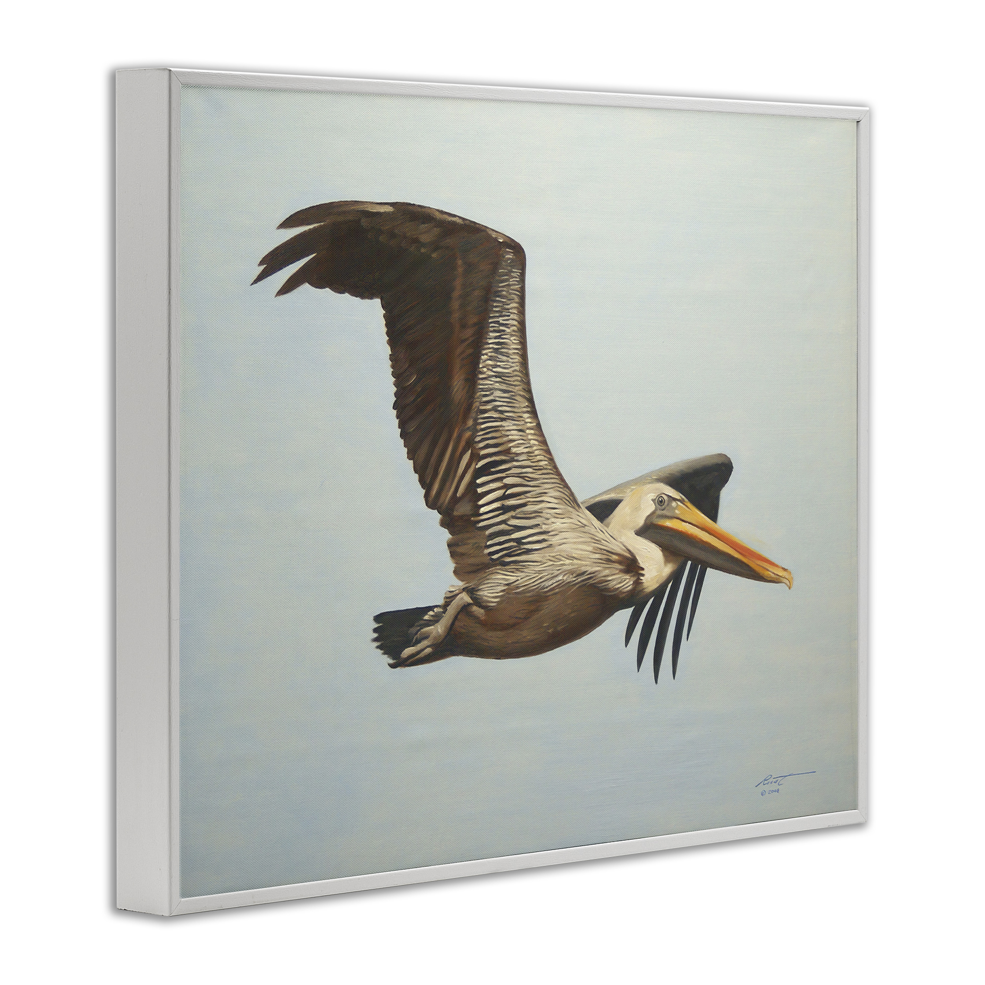 Stupell Industries Brown Pelican in Flight Animals & Insects Painting White Framed Art Print Wall Art, 20 x 16