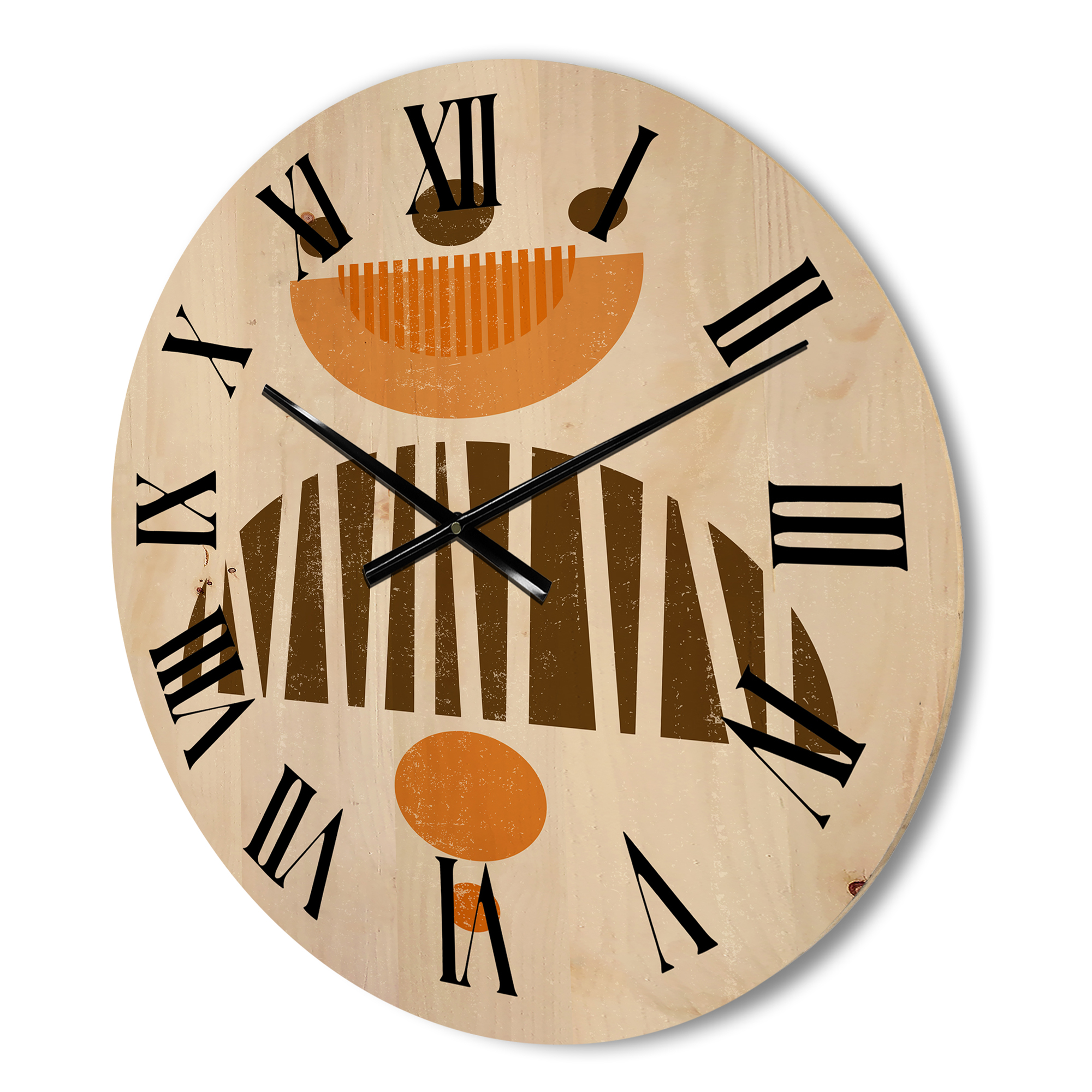 Designart 'Abstract Minimal Moon and Sun In Earth Tones IV' Modern Wood Wall Clock