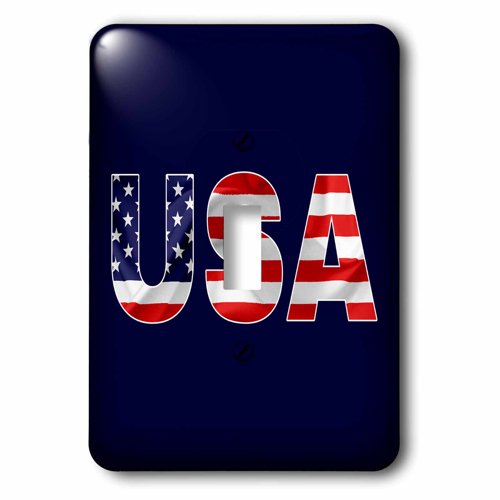 3dRose, USA text, the American Flag over the letters. Blue background, single toggle switch