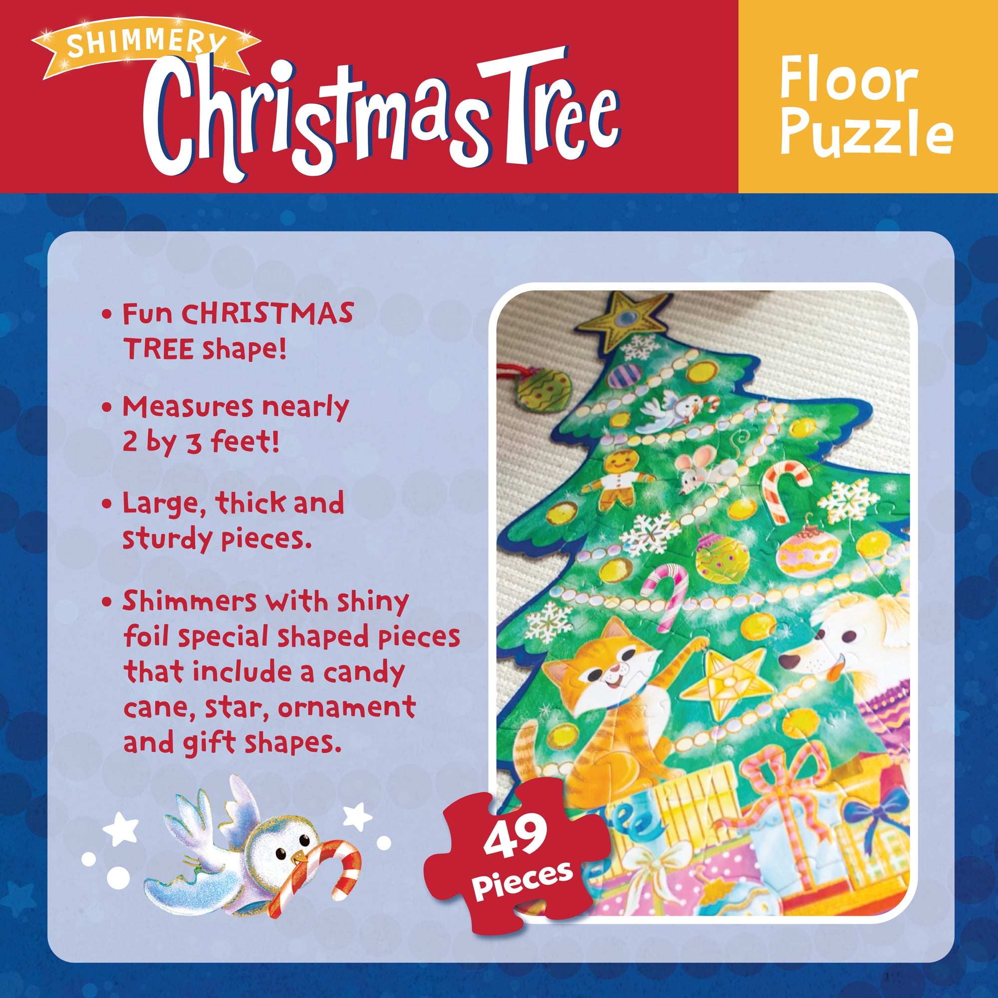 Peaceable Kingdom Shimmery Christmas Tree Floor Puzzle, 49 Puzzle Pieces Floor Puzzle for Kids