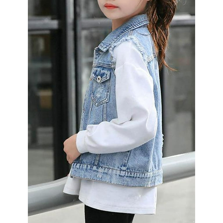 Haitryli Kids Girls Boys Denim Jacket Vest Sleeveless Turn down Waistcoat Collar Button Jean Outerwear Light Blue 7 8