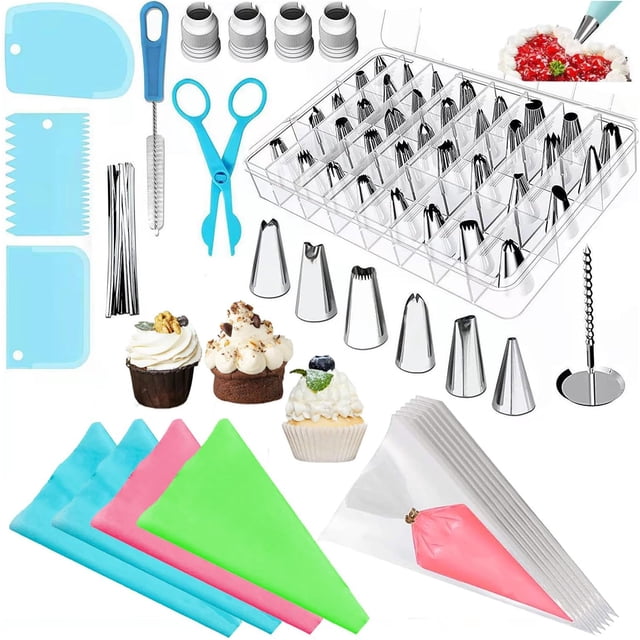 72 Piezas Boquillas Pasteleras, Boquillas para Manga Pastelera, Material de Decoración de Tartas. Incluye Boquilla de Acero Inoxidable, Manga Pastelera, Acoplador, Rasqueta para Tartas, Cepillo (Azul)
