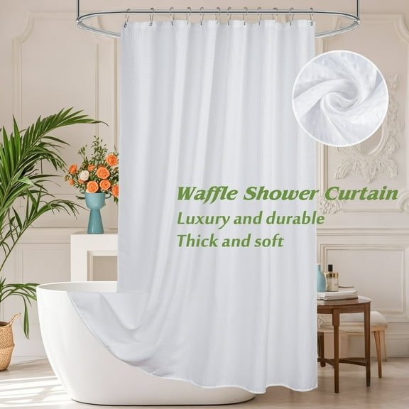 Inosoo Thick Waffle Weave Shower Curtain, 256 GSM Luxury Hotel Fabric Shower Curtains for Bathroom, 72"x 72"Heavy Duty Cloth Bath Curtain, White