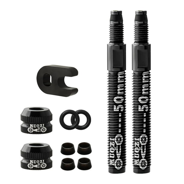 Par de vástagos de válvula Presta sin cámara universales, vástagos de aleación de aluminio con borde de cuchillo de carbono 2pcs 50mm negro