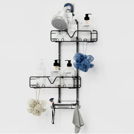 Topritt Shower Caddy Hanging Bathroom Organizer, Adjustable Shower Racks Over Shower Head, Rustproof, No-Drill Organizer, Large Storage Shelf for Shampoo Bottles with Soap Holder, Black