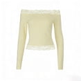 thumbnail image 7 of GEWSEY Women's Lace Off The Shoulder Crop Tops Y2k Goth Cinched Waist Long Sleeve Cropped T Shirts Going Out Outfits (Yellow, L), 7 of 7