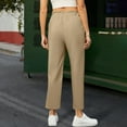 thumbnail image 3 of ZHYou Womens Pants,Linen Blend,Elastic Waist,Straight Leg,Slim Fit,Casual Trousers,Beige,Size 2XL, 3 of 8