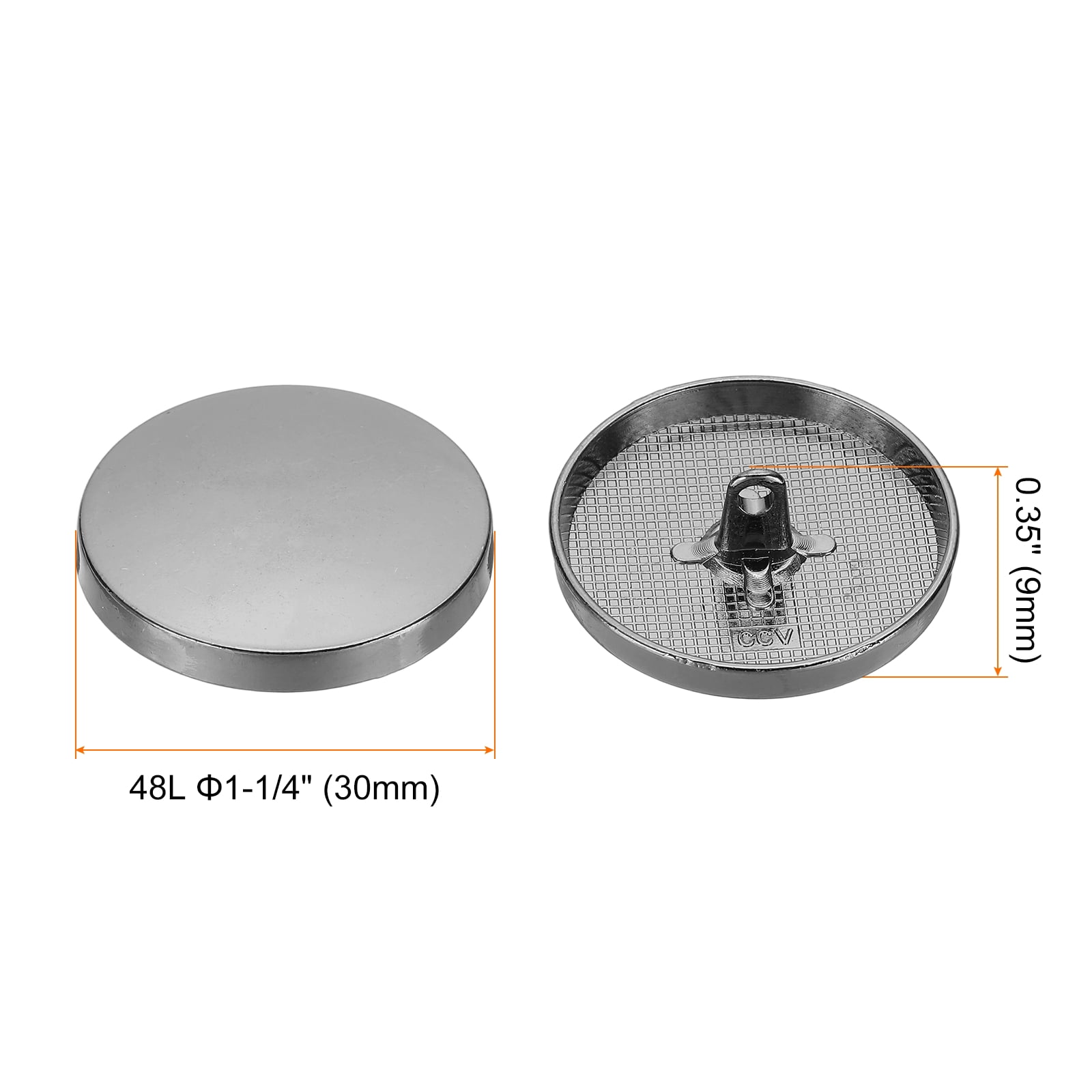 50pcs 48L Metal Round Flat Sewing Buttons 30mm Alloy Shank Craft Replacement Button for Men Women Suit Woolen Coat Shirt Trousers Sewing Crafts, Black