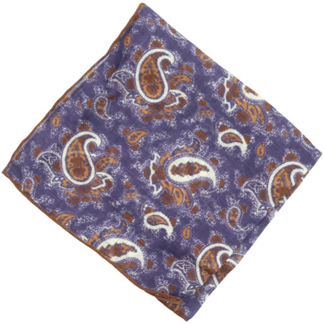 Isaia Pochette Violet / Cachemire Brun 33x33 Pochette Carrée - Taille Unique