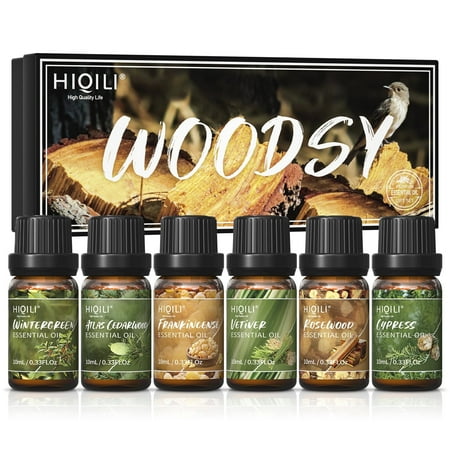 HIQILI Woodsy Set, 6PCS 10mL Pure Fragrance Oil Set for Massage, Skin, Beauty, DIY Perfume, Diffuser