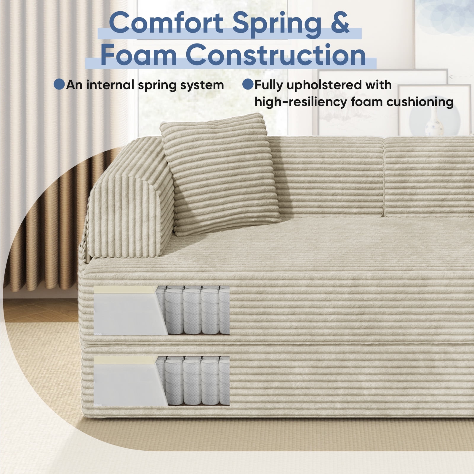 Daluvenix 4-in-1 Folding Convertible Sofa Bed 81 Inch Oversized Corduroy Upholstered Boneless Couch Loveseat Sleeper with Pull Out Bed Beige