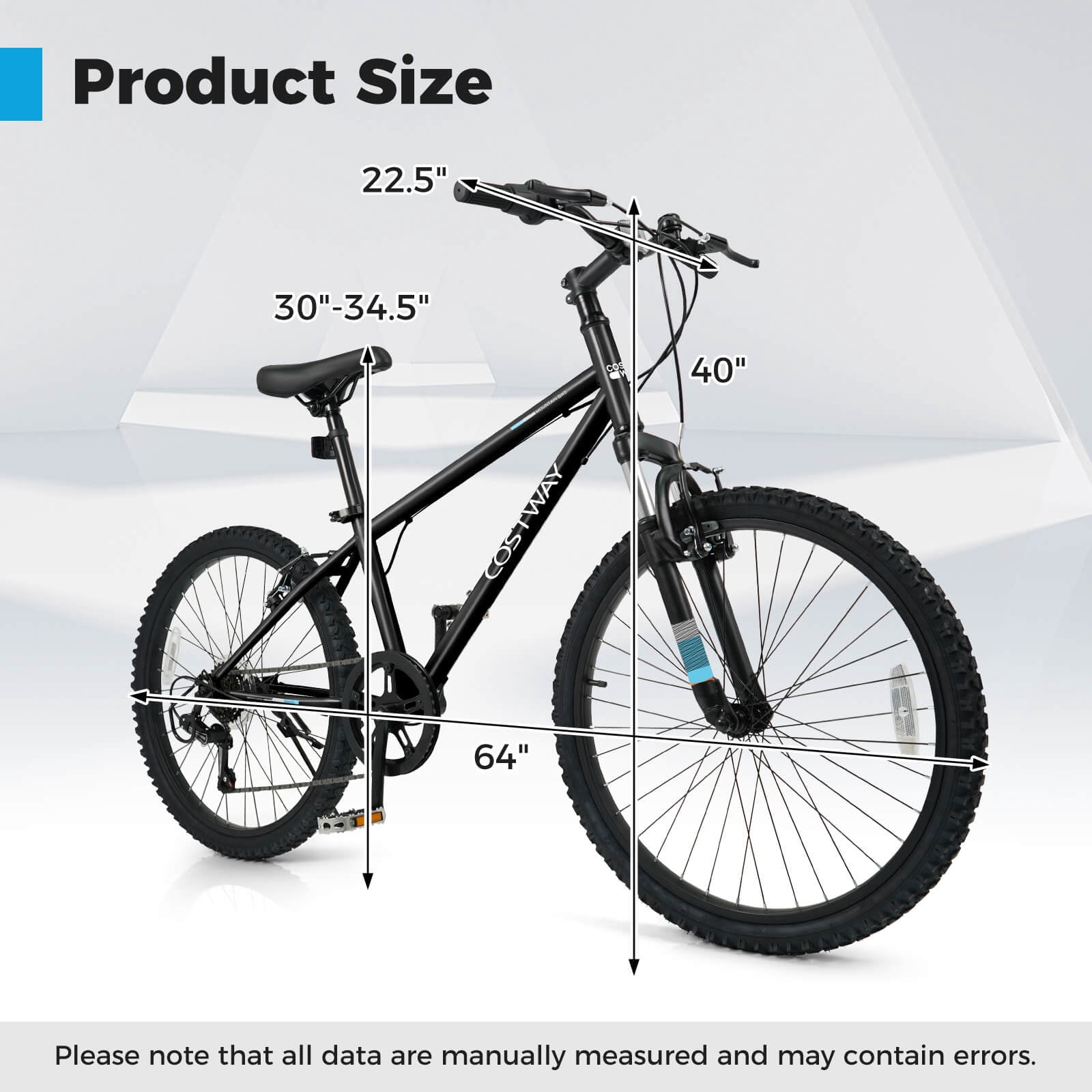 Costway 24 Inch Mountain Bike for Teens Aged 8+ Years Old with Suspension Fork Black