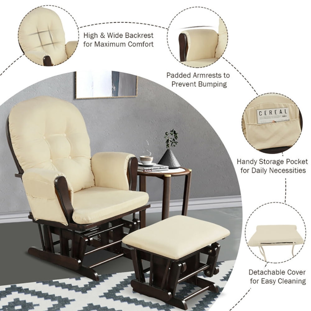 Finihen Glider and Ottoman Cushion Set, Wooden Rocking Nursery Chair with Cushioned Armrests Detachable Cushion, Upholstered Glider with Nursing Ottoman, for Napping, Nursing, Reading, Beige Finihen Glider and Ottoman Cushion Set, Wooden Rocking Nursery Chair with Cushioned Armrests Detachable Cushion, Upholstered Glider with Nursing Ottoman, for Napping, Nursing, Reading, Beige