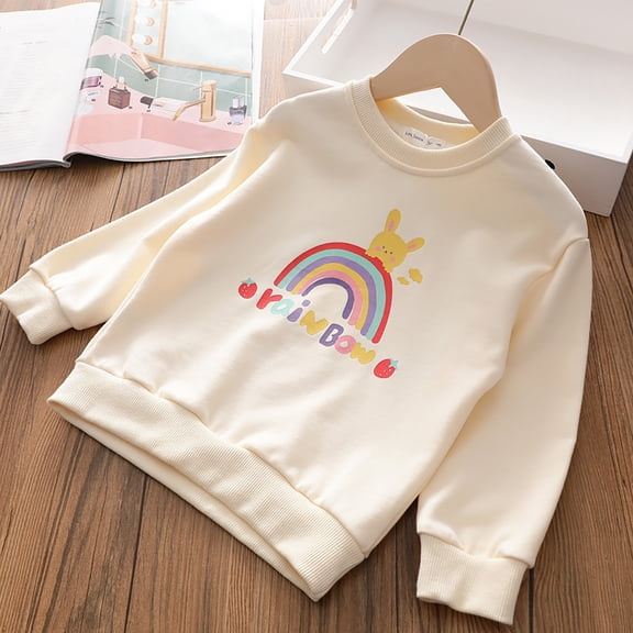 Girls Crewneck Sweatshirts Long Sleeve Fashion Print Fall Winter Everyday Casual Pullover Tops Size 3-4Y