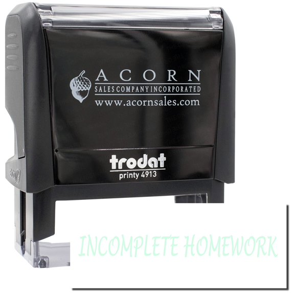 Large Self-Inking Incomplete Homework Stamp, Trodat Printy 4913, Press and Print Stamping, Impression Size 7/8" x 2-1/4", Up to 10,000 Impressions - Mint Green Ink