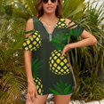 thumbnail image 3 of Pineapple Womens Summer V Neck Zipper Top Short Sleeve T Shirt Off Shoulder Top Casual Classy Loose Shirts, 3 of 7