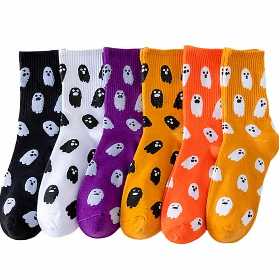 6 Pair Women Halloween Socks Novelty Crew Set Prints Ghost Halloween Gift