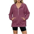 thumbnail image 3 of Fall Saving! HVOBTTY Women's Long Sleeved Sweatshirts, Fall Tops for Women, Women's Solid Color Half Zipper Split Hem Hoodie Sweatshirts with Pocket Wine, XXL, 3 of 5