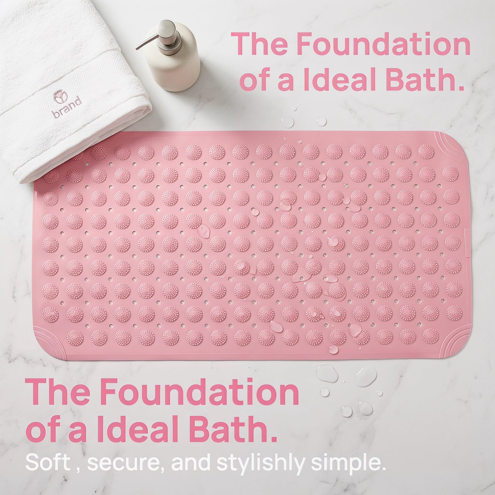 Unique Bargains Non Slip Quick Dry Machine Washable Bath Tub Mat Pink 28" x 14"