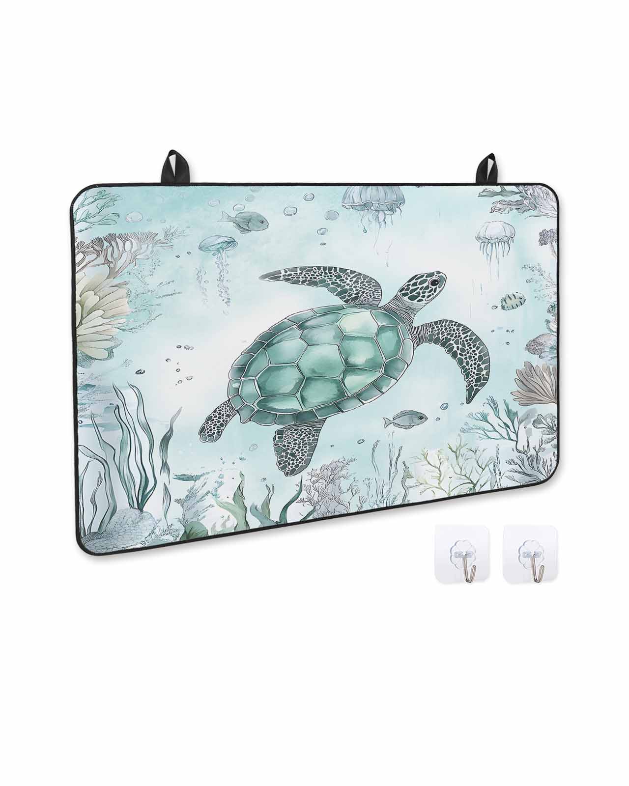 nqOlkjepod Large Induction Cooktop Protector Mat 28.5"x20.5", Coastal Sea Turtle Stove Top Covers for Electric Stove, Nautical Marine Jellyfish Coral Stove Burner Cover Mats, Glass Top Stove Cover