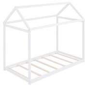 Euroco Twin Wood House Bed Frame with Roof, White