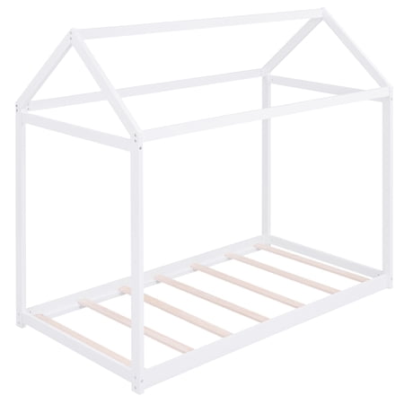 Euroco Twin Wood House Bed Frame with Roof, White
