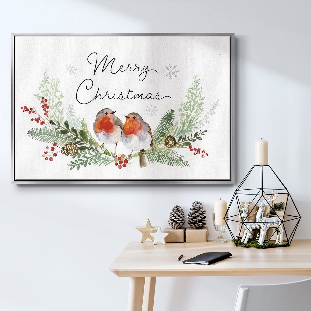 Winter Visitor Collection A - Framed Gallery Wrapped Holiday Canvas - 25 x 37 - Silver Frame
