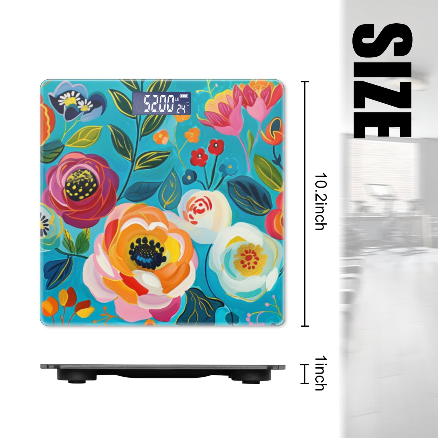 Bathroom Scale, Highly Accurate Digital Body Scale,Precisely Measures Weight up to 400 lbs-Vibrant Acrylic Painting Of Bold Colorful Flowers