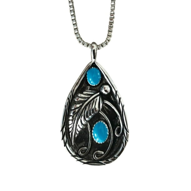 Retro grabar azul púrpura turquesa ovalada hoja de plumas collar colgante para mujer de plata