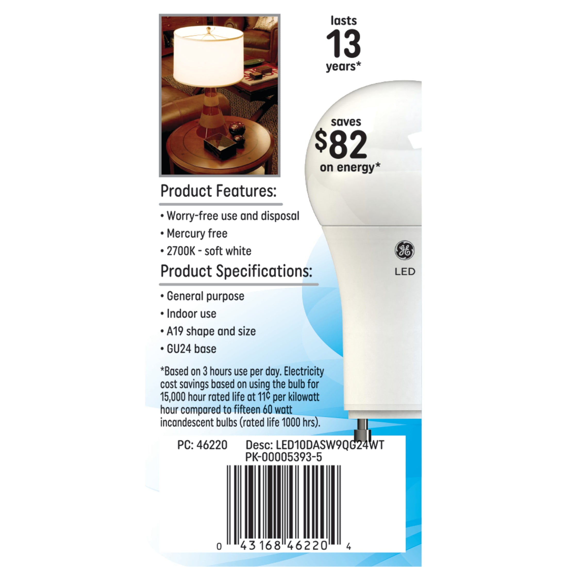 (3 pack) GE LED Light Bulb, 60 Watt, Soft White, A19 Bulb, Medium Base, 13yr