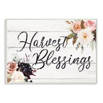 Stupell Industries Harvest Blessings Phrase Pink Peony Floral Arrangements Botanical & Floral Painting Unframed Art Print Wall Art, 13 x 19