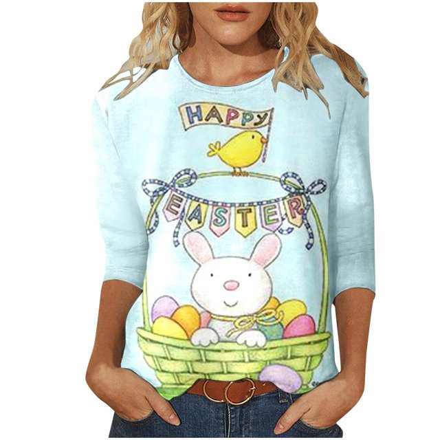 Pompotops T-shirt Ample Imprimé Mode Femme Manches 3/4 Mi-Longueur Col Rond Décontracté en Liquidation