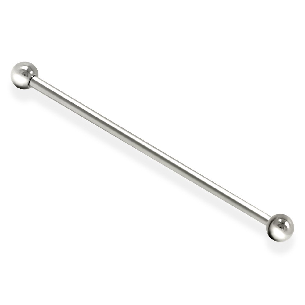 MsPiercing 14K Gold Industrial Barbell, 14 Gauge,14K White Gold,1