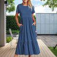 thumbnail image 1 of Vestido Plisado De Mujer Vestido plisado para mujer, cuello redondo, vestido amplio con bolsillos (azul cielo M) Cgtredaw para Mujer cielo azul T S, 1 of 7