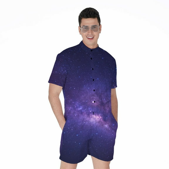 Dark Purple Milky Way Galaxy Space Short Sleeve Men'S Rompers Casual Summer Jumpsuits Outfit