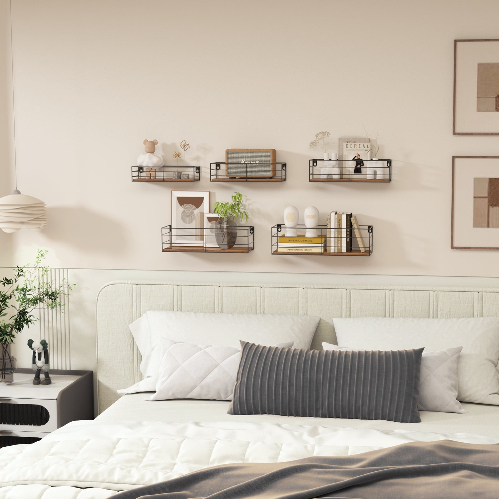 Floating Wall Shelf Set of 5, Rustic Storage Shelves  for Bedroom, Livingroom, Bathroom