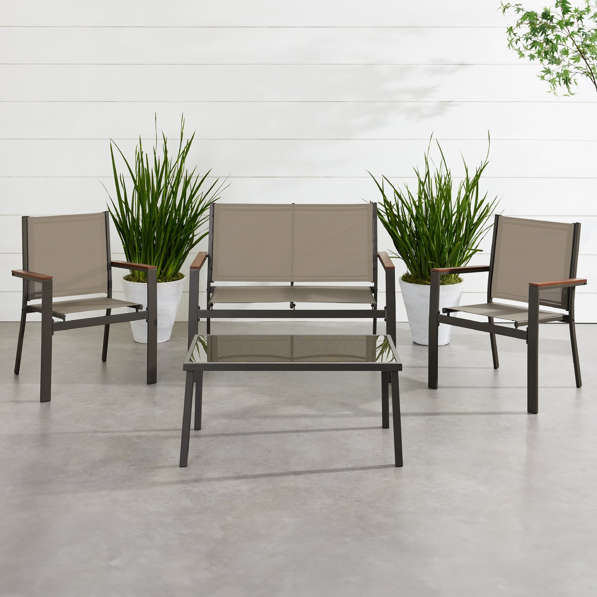 Best Choice Products 4-Piece Outdoor Textilene Patio Conversation Furniture Set w/ Loveseat, Table - Brown/Brown