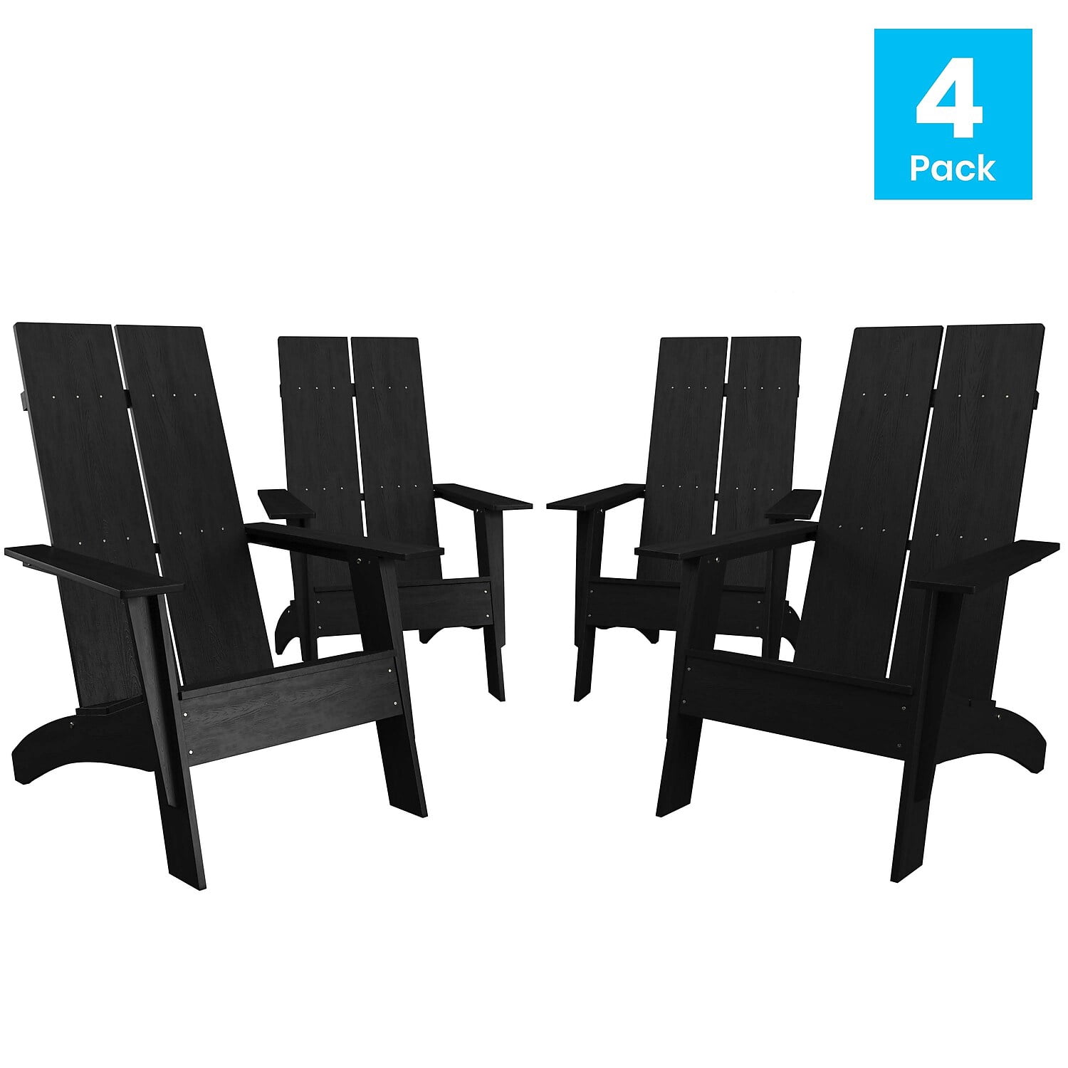 Flash Furniture Sawyer Poly Resin Wood Adirondack Chair - Black (Set of 4)