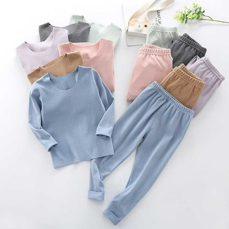 

ADVEN Kids Thermal Underwear Indoor Outdoor Clothing Accessory Children Boys Girls Long Sleeves Winter Pajamas Child Keeping-warm Suit Blue 130cm