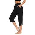 thumbnail image 3 of DHFJKG Women's Capri Yoga Pants With Pockets Side Slits Elastic Waist Solid Color Mid Rise Wide Leg Workout Crop Pants For Exercise Leisure Trousers, 3 of 6