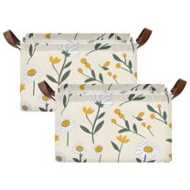 Ryvnso Daisy Floral Storage Bins Large Basket Foldable Cube Toys Organizer with Handles 2 PCs