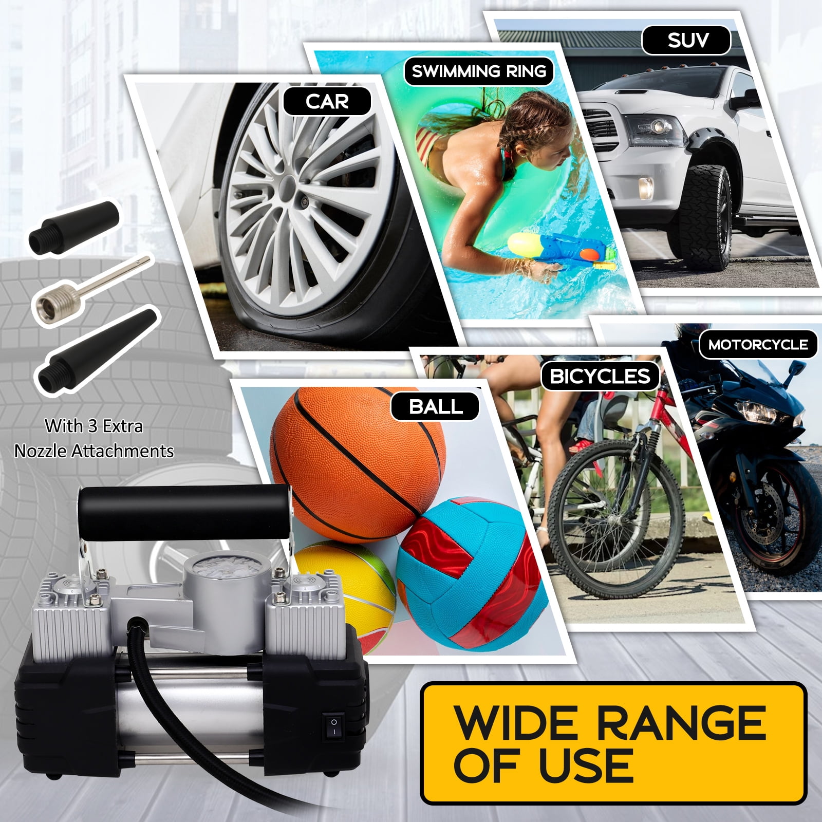 Baokaler Tire Inflator Portable Air Compressor for Tires, Heavy Duty Tire Air Pump with Led Night Light for Car Suvs Motorcycle Bicycle, 150 PSI