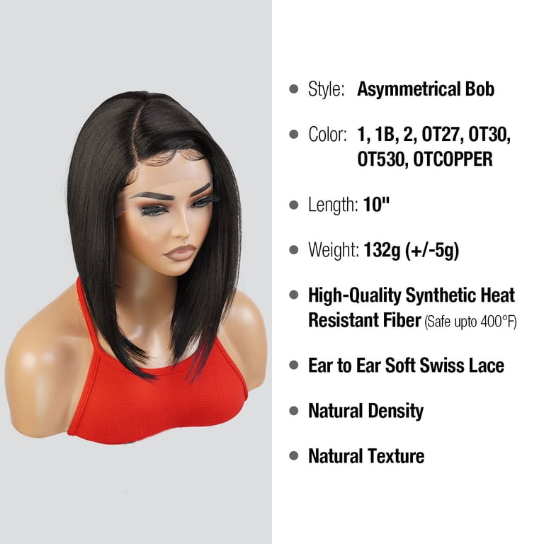 Asymmetrical Synthetic Wig with Lace Front, Heat-Friendly, Ready to Wear Amazon.com : STUDIOCUT BY PROS Medium Asymmetrical Bob  main image 2