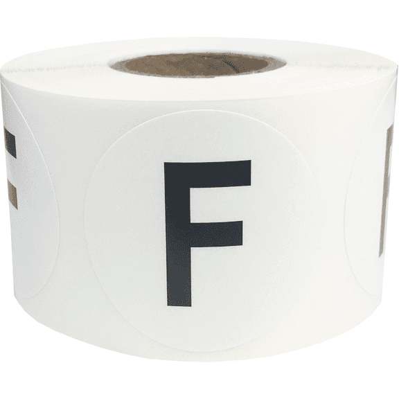Letter F Inventory Labels 1.5 inch Round Circle Dots 500 Adhesive Stickers
