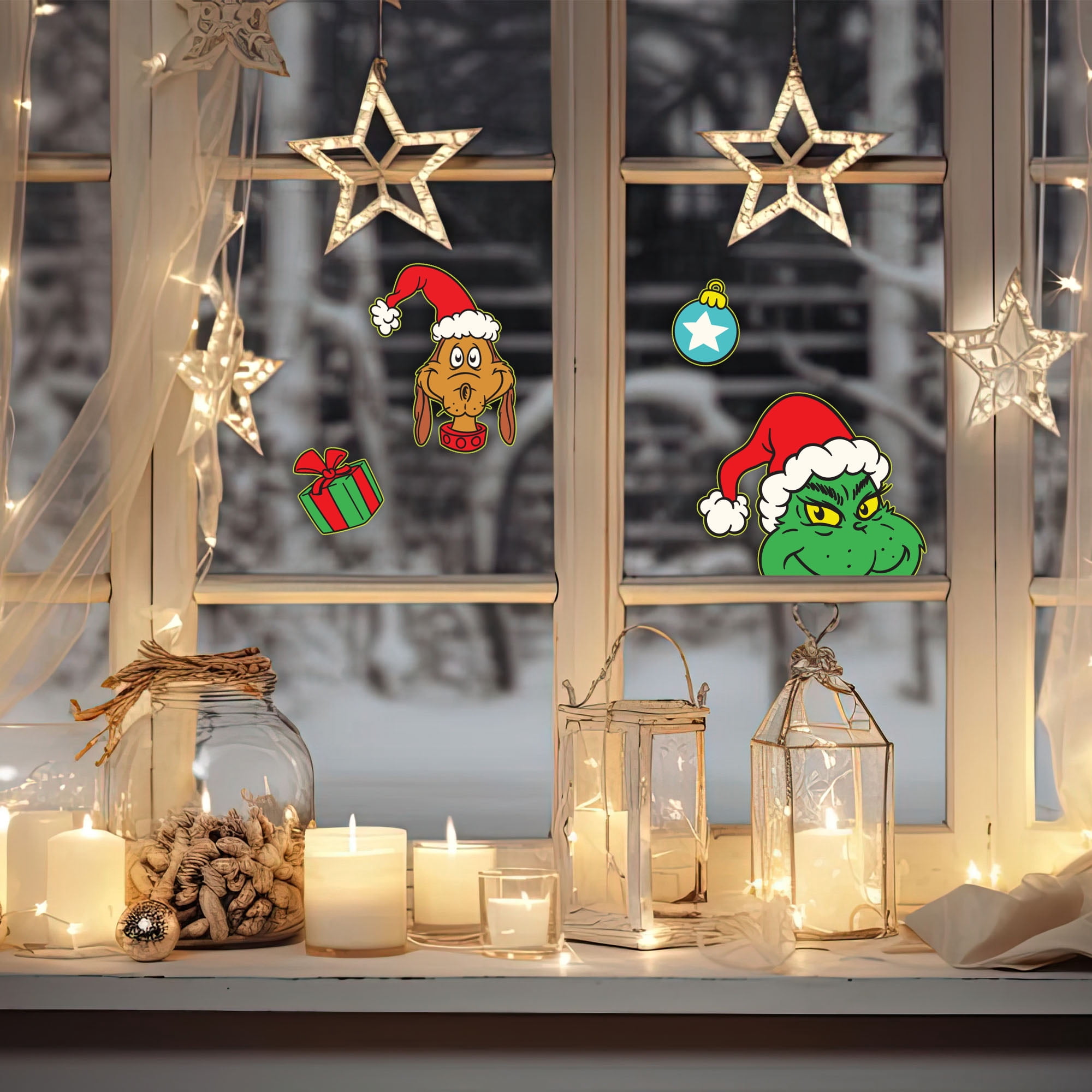 Dr. Seuss The Grinch Christmas Window Clings – Holiday Static Window Decorations Featuring The Grinch & Max