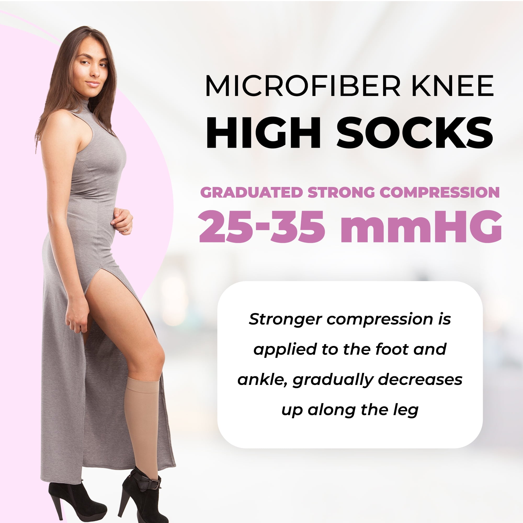 Gabrialla Unisex Microfiber Knee High Graduated Compression Socks (25-35mmHg): H-304